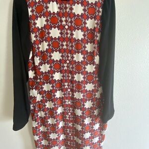Tibi Red and Black Geometric Long Sleeve Dress